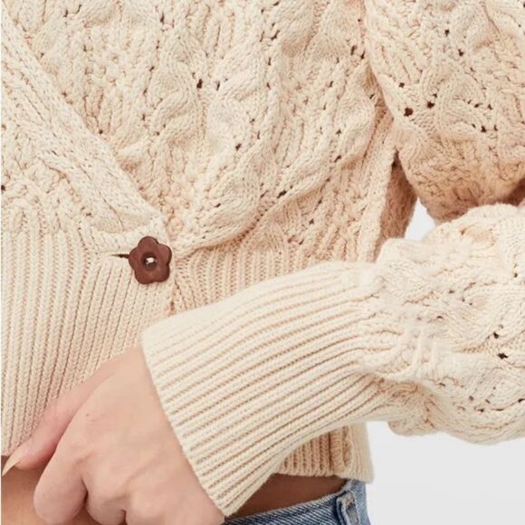 FREE PEOPLE Sweater Womens XS Cream Olive You Cardi Ecru Chunky Knit Dolman - Picture 3 of 14